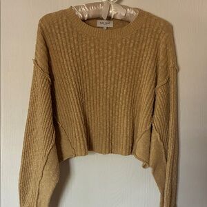 NAF NAF Women's Gold/Camel Ribbed Cropped Sweater, small